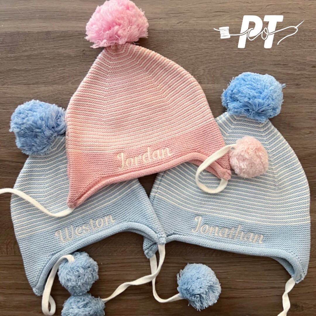 Stripe Pom Pom Hat