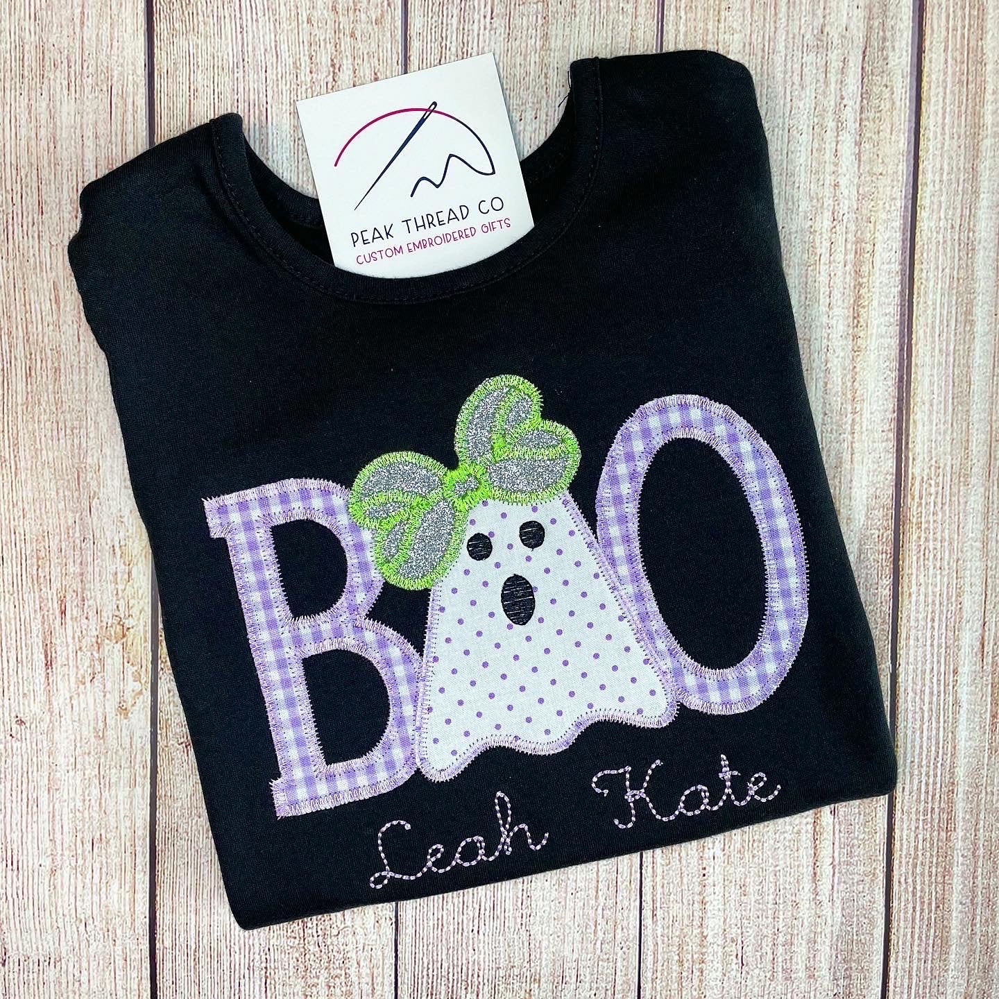 Boo Bow Ghost on Black Tee