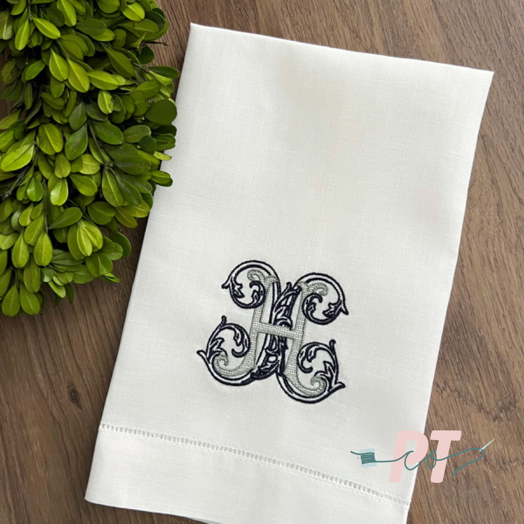 Fancy Vine Monogram Tea Towel