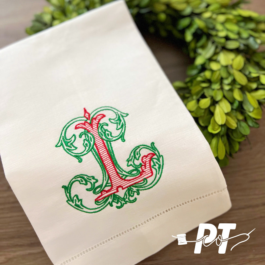 Fancy Vine Monogram Tea Towel