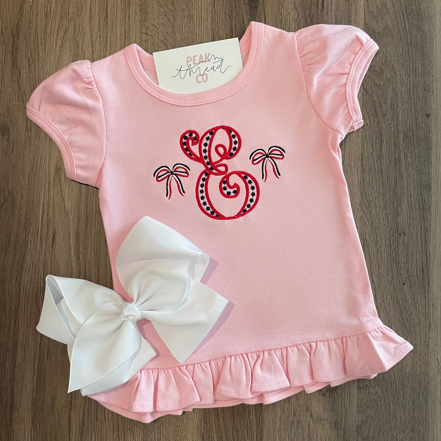 Patriotic Bow Single Letter Monogram Tee