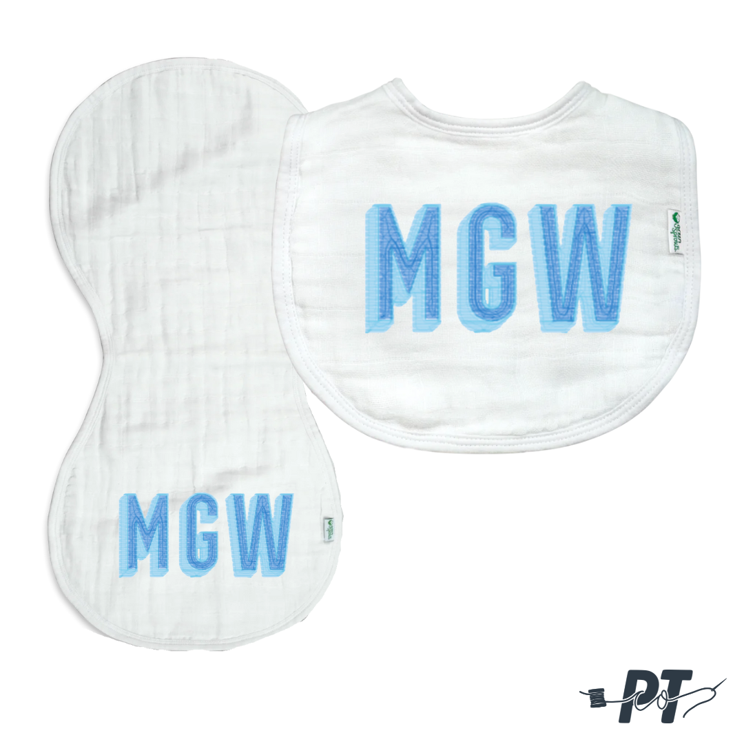 Muslin Bib and Burp Cloth Set with Monogram