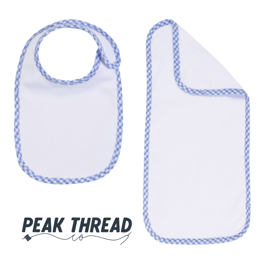 Gingham Trim Bib and Burp Cloth Set