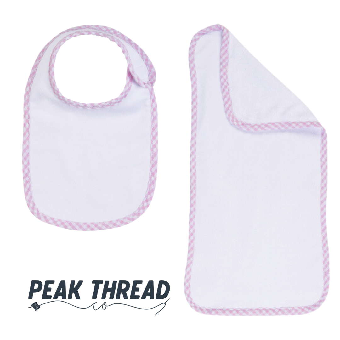 Gingham Trim Bib and Burp Cloth Set
