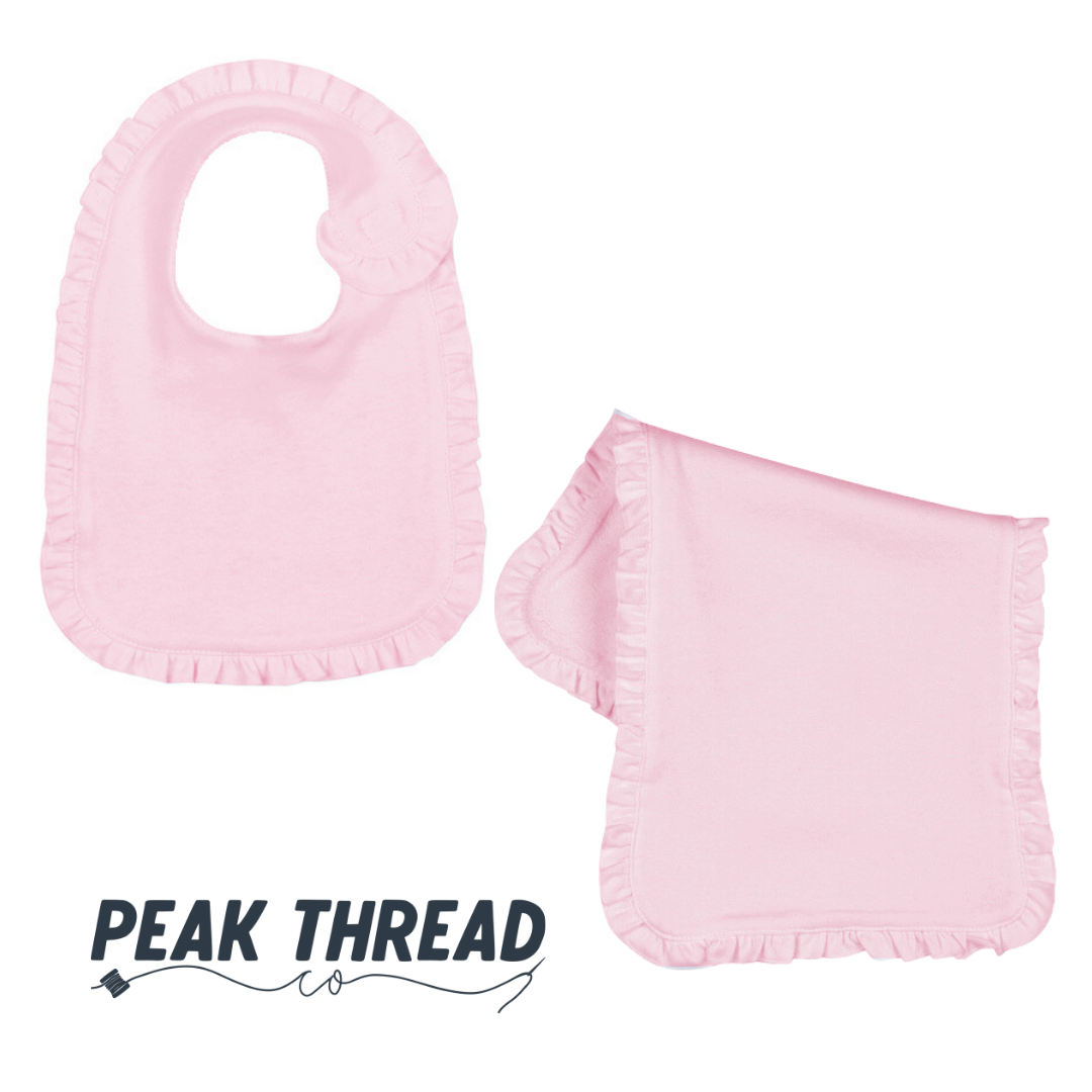 Ruffle Trim Bib and Burp Cloth Set