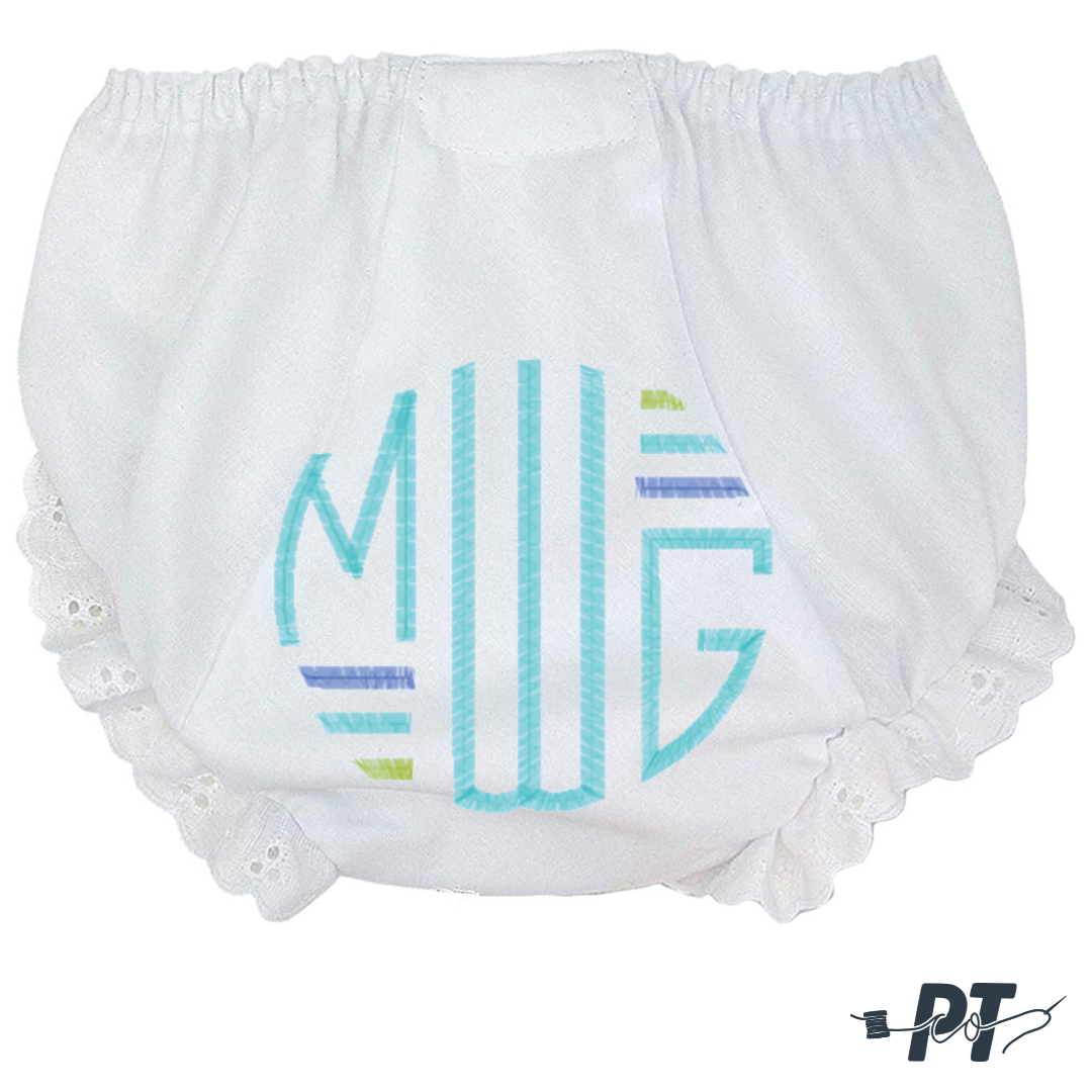 Eyelet Lace Bloomers with Round Monogram