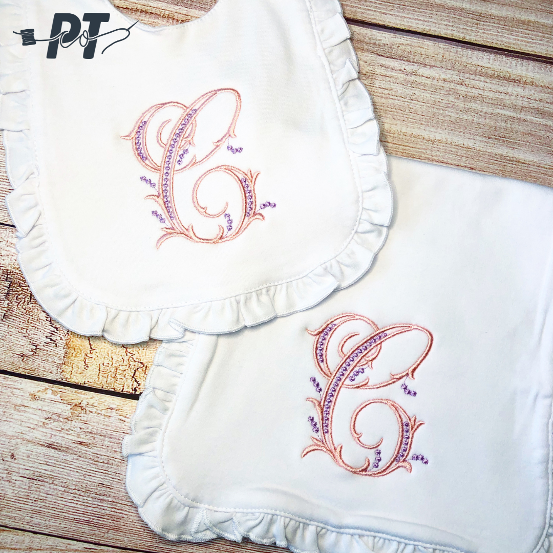Ruffle Trim Bib and Burp Cloth Set