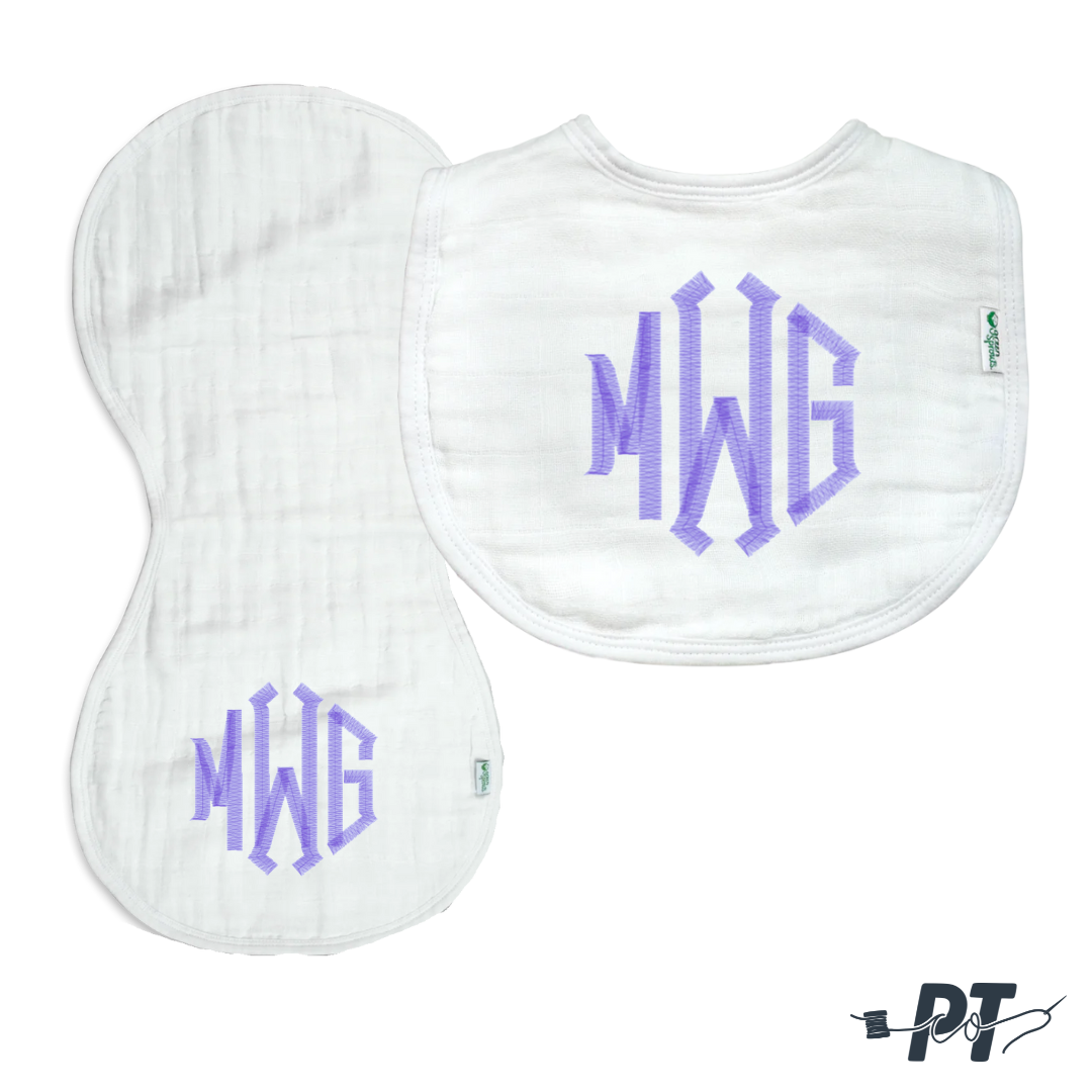 Muslin Bib and Burp Cloth Set with Diamond Monogram