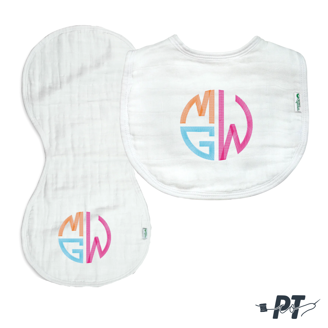 Muslin Bib and Burp Cloth Set with Monogram