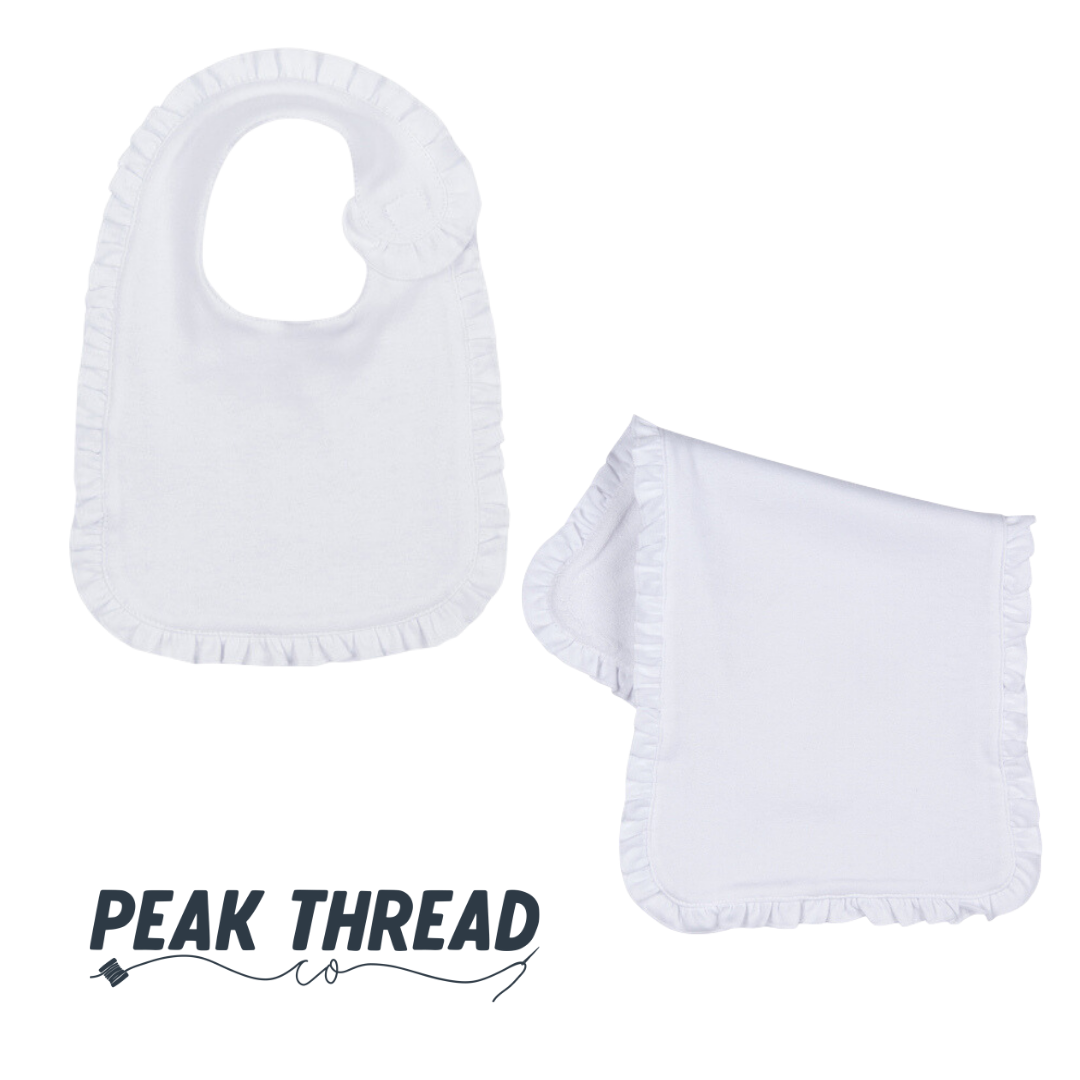 Ruffle Trim Bib and Burp Cloth Set