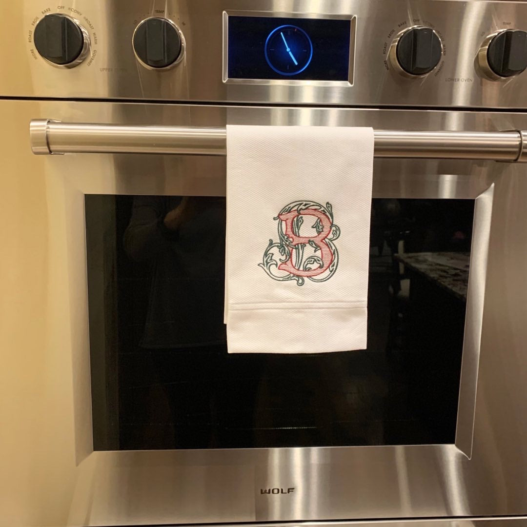 Fancy Vine Monogram Christmas Tea Towel