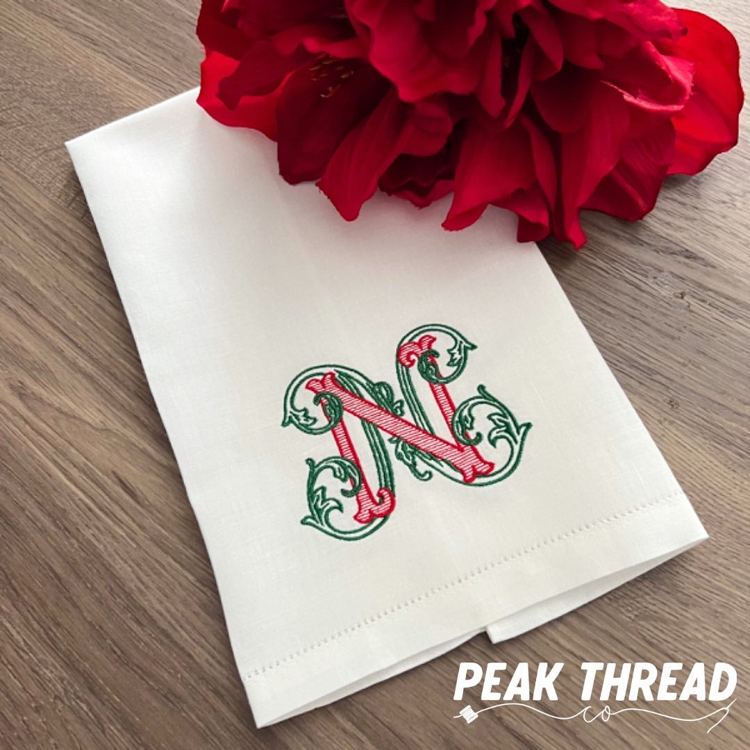 Fancy Vine Monogram Christmas Tea Towel
