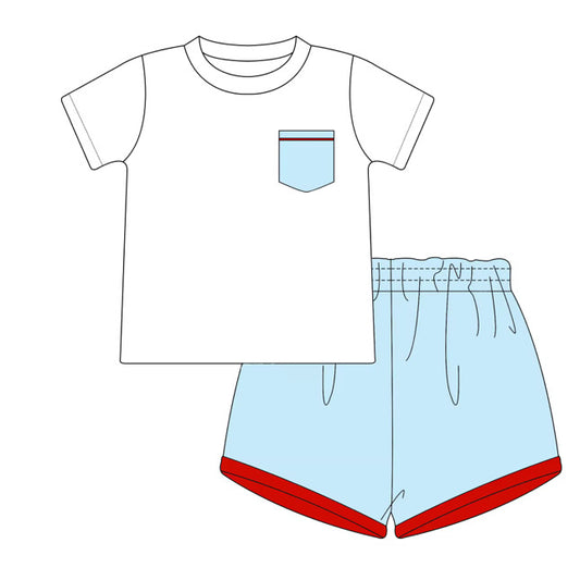 Light Blue with Red Trim Short Set