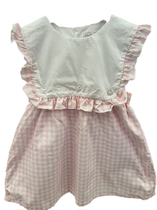 Light Pink Gingham Ruffle Button Dress