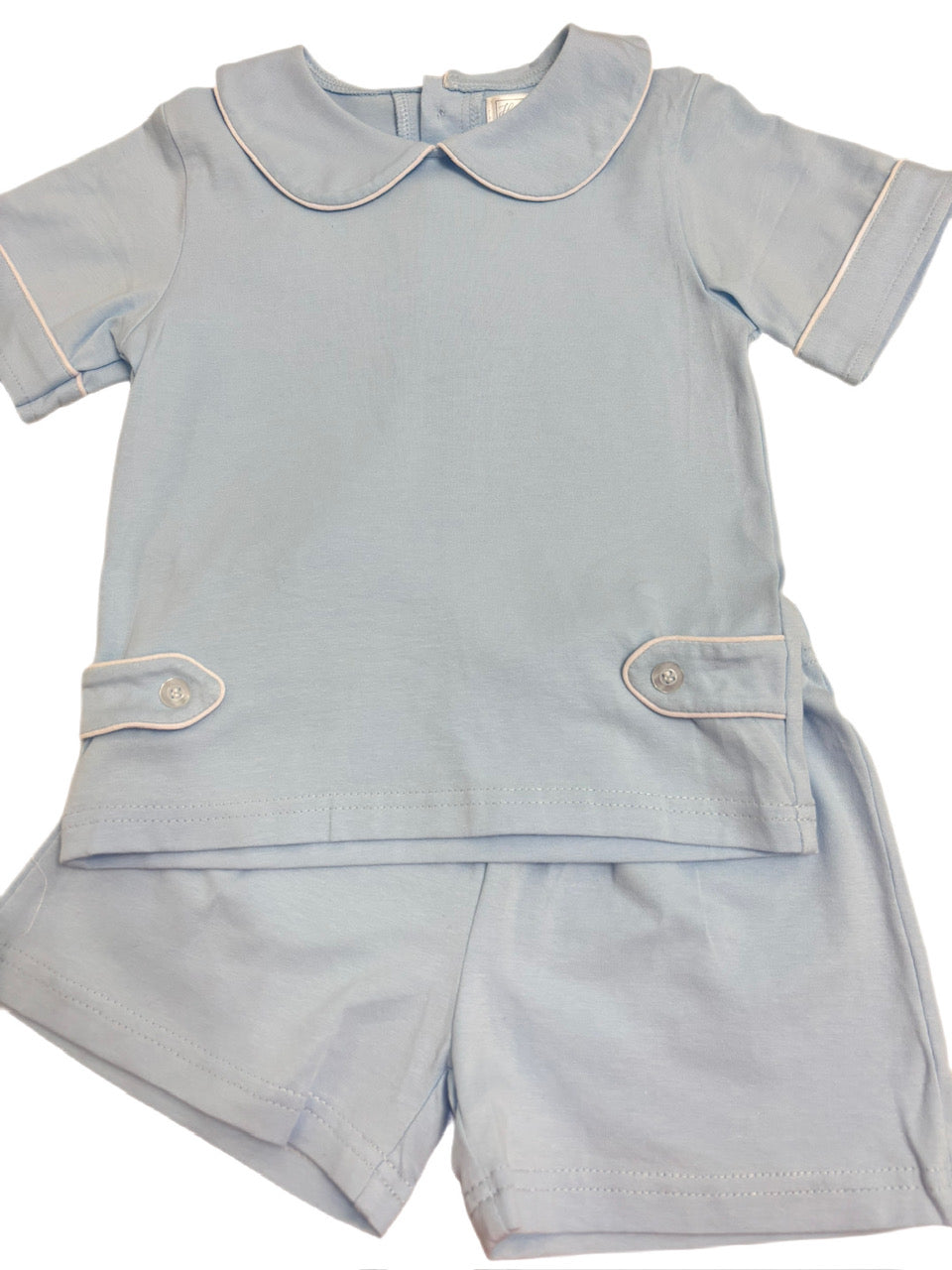 Light Blue Picot Button Short Set