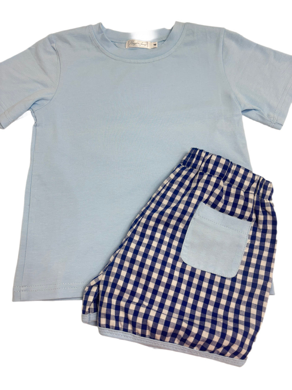 Light Blue and Navy Gingham Short Set