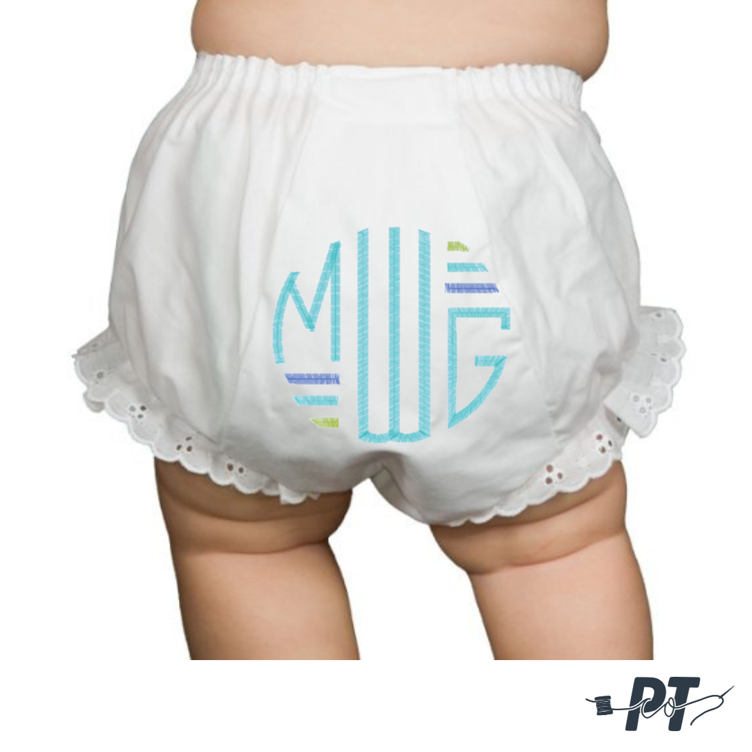Eyelet Lace Bloomers with Round Monogram